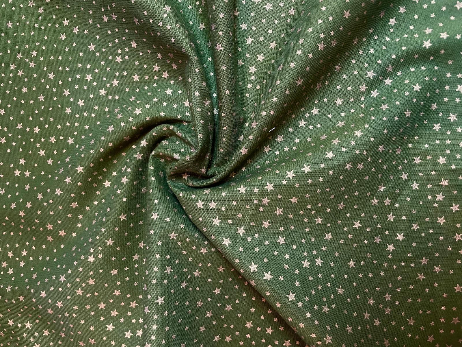 Baumwolle Weihnachten dunkelgrün mit goldenen Sternen